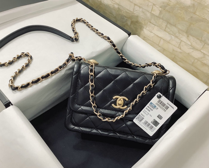 Small Chanel Lambskin Flap Bag Black AS2055