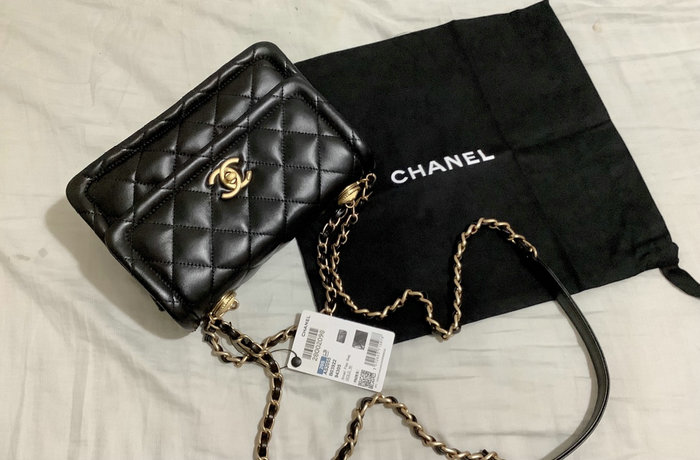 Small Chanel Lambskin Flap Bag Black AS2055