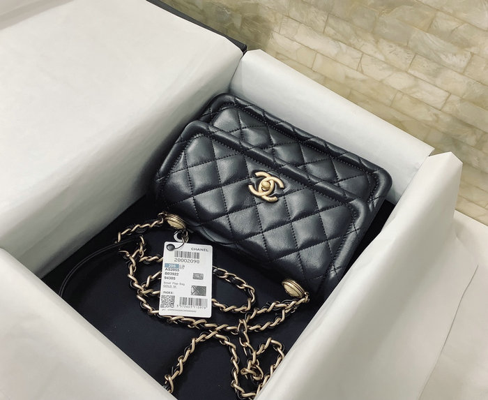 Small Chanel Lambskin Flap Bag Black AS2055