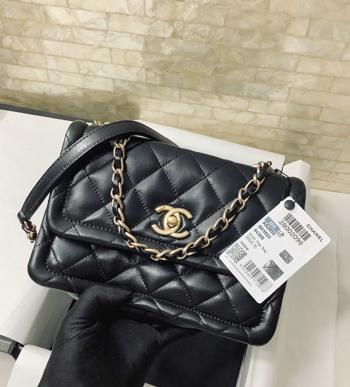 Small Chanel Lambskin Flap Bag Black AS2055