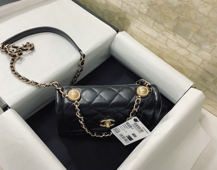 Small Chanel Lambskin Flap Bag Black AS2055
