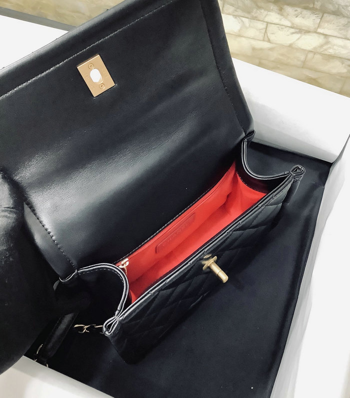Small Chanel Lambskin Flap Bag Black AS2055