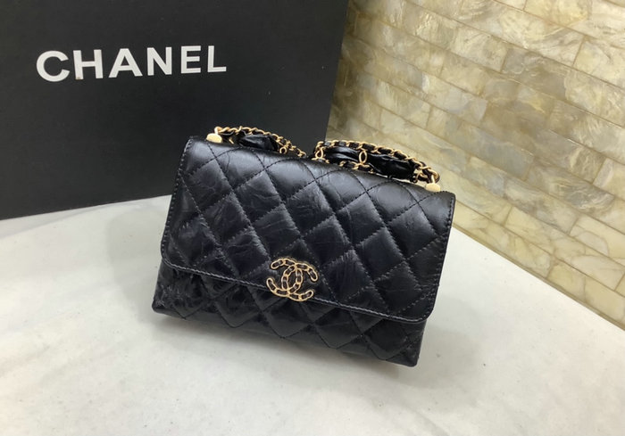 Small Chanel Leather Shoulder Bag Black AP3572