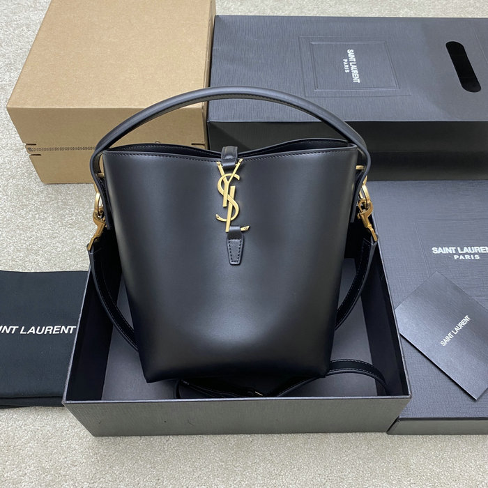 YSL Small Le 37 Leather Bucket Bag Black 749036