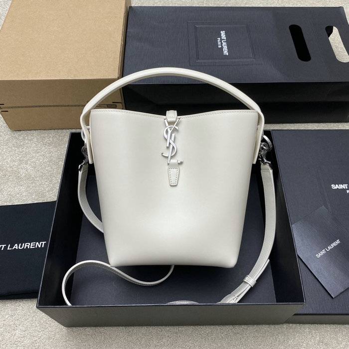 YSL Small Le 37 Leather Bucket Bag White 749036