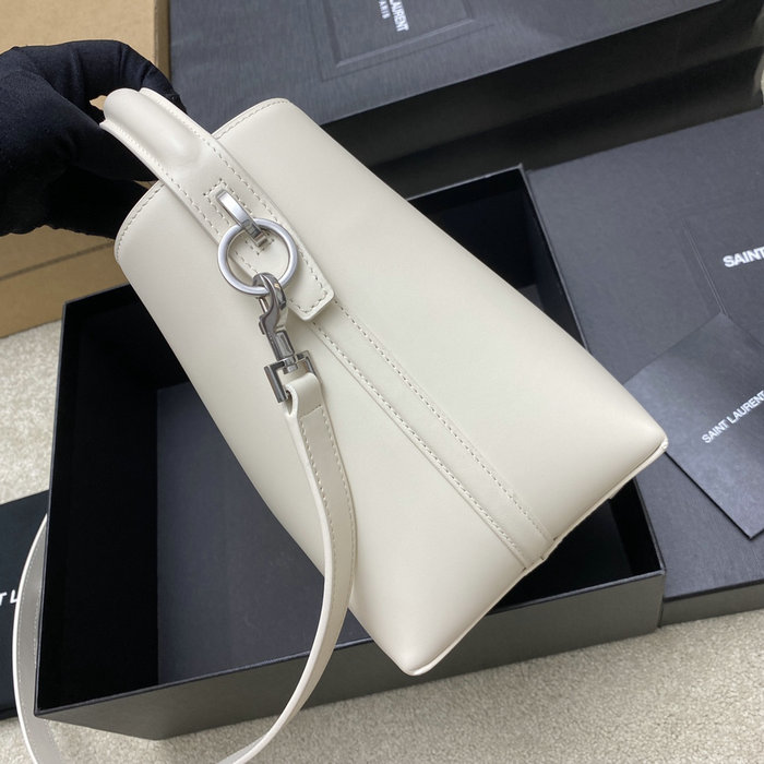 YSL Small Le 37 Leather Bucket Bag White 749036