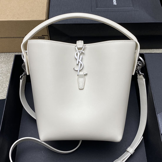 YSL Small Le 37 Leather Bucket Bag White 749036