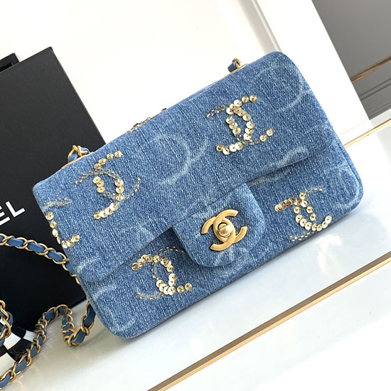 Small Chanel Denim Flap Bag Blue AS1116