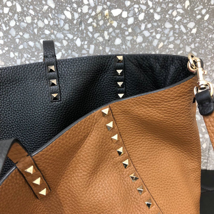 Valentino Rockstud Reversible Leather Tote Black and Brown V0077