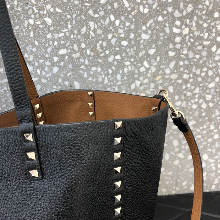 Valentino Rockstud Reversible Leather Tote Black and Brown V0077