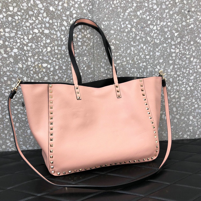 Valentino Rockstud Reversible Leather Tote Black and Pink V0077