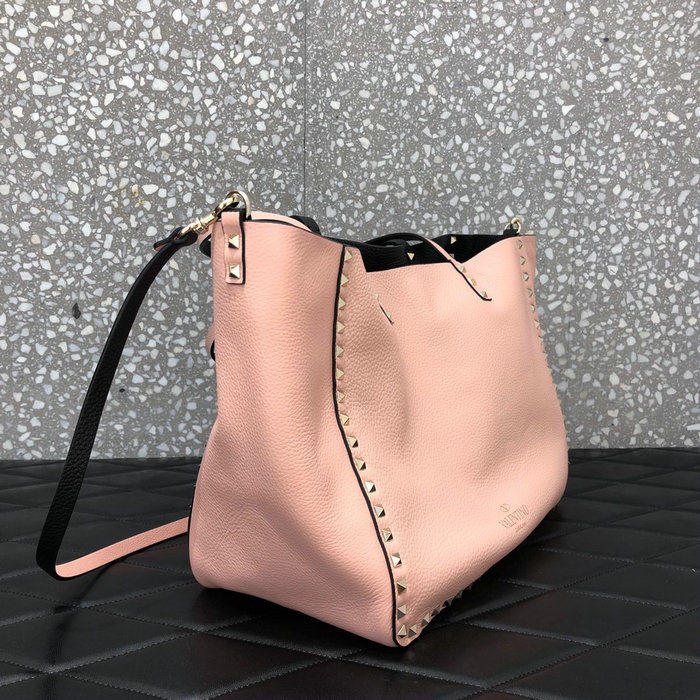 Valentino Rockstud Reversible Leather Tote Black and Pink V0077