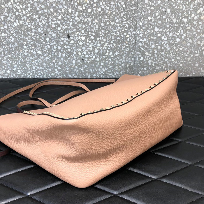 Valentino Rockstud Reversible Leather Tote Pink and Burgundy V0077
