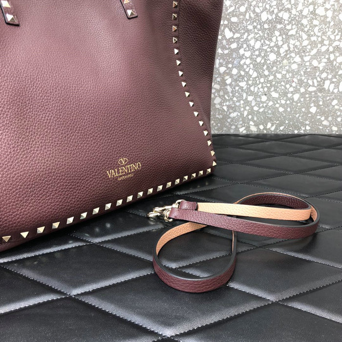 Valentino Rockstud Reversible Leather Tote Pink and Burgundy V0077