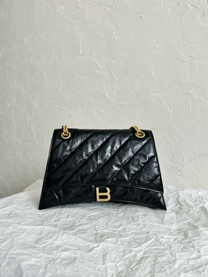 Balenciaga Crush Medium Quilted Chain Bag Black with Gold B716393