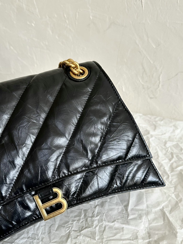 Balenciaga Crush Medium Quilted Chain Bag Black with Gold B716393