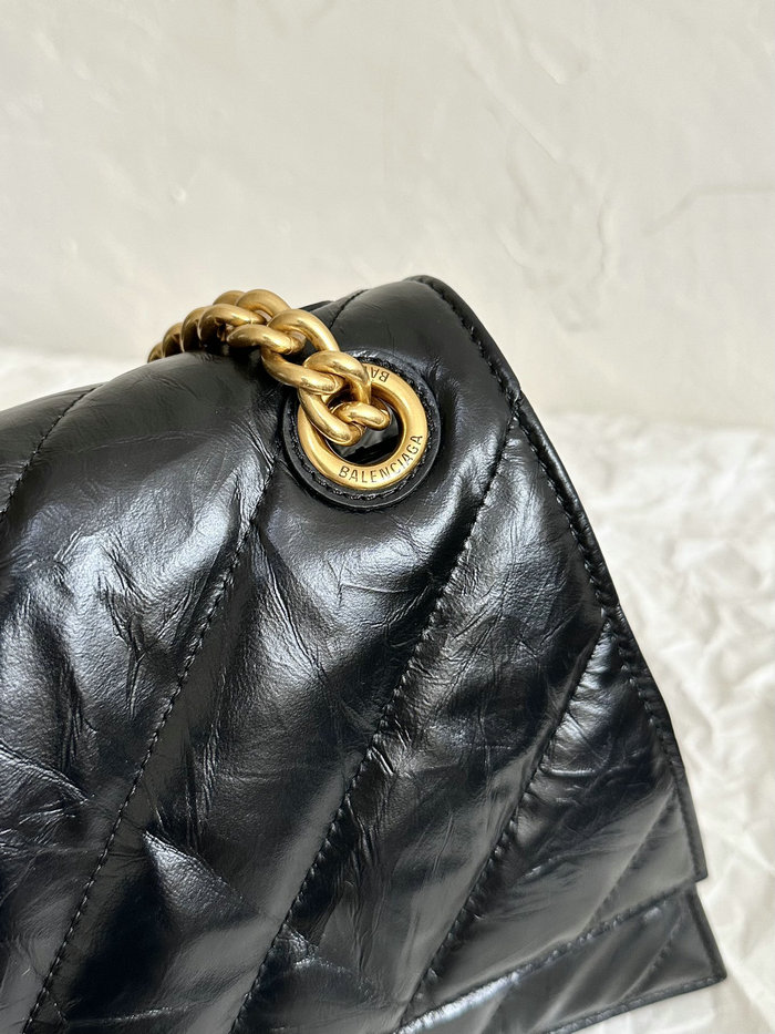 Balenciaga Crush Medium Quilted Chain Bag Black with Gold B716393