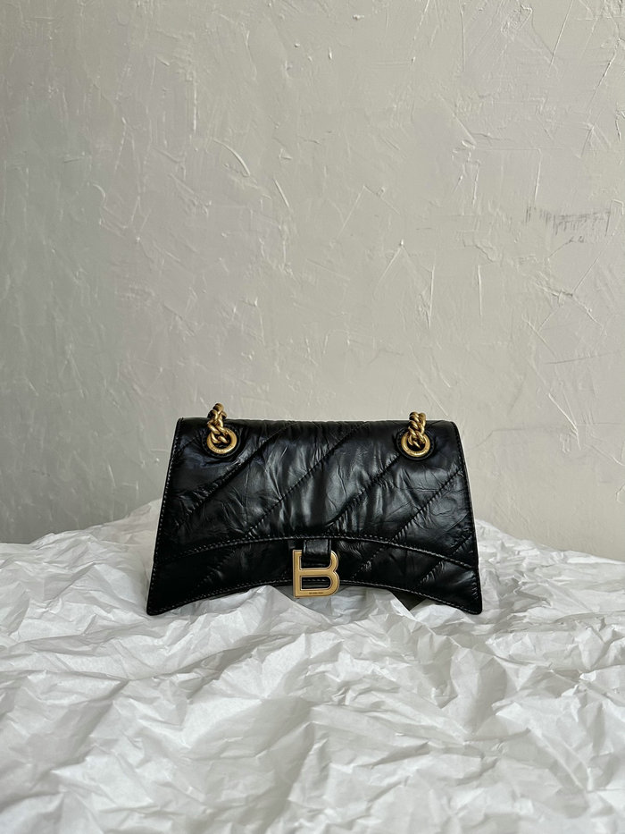 Balenciaga Crush Small Quilted Chain Bag Black with Gold B716351