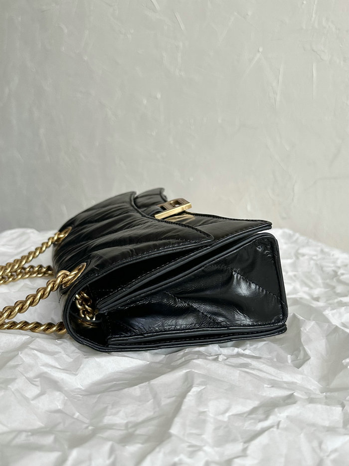 Balenciaga Crush Small Quilted Chain Bag Black with Gold B716351