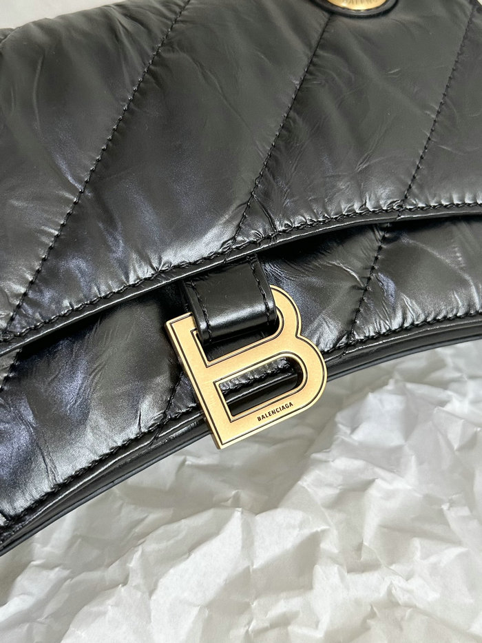 Balenciaga Crush Small Quilted Chain Bag Black with Gold B716351