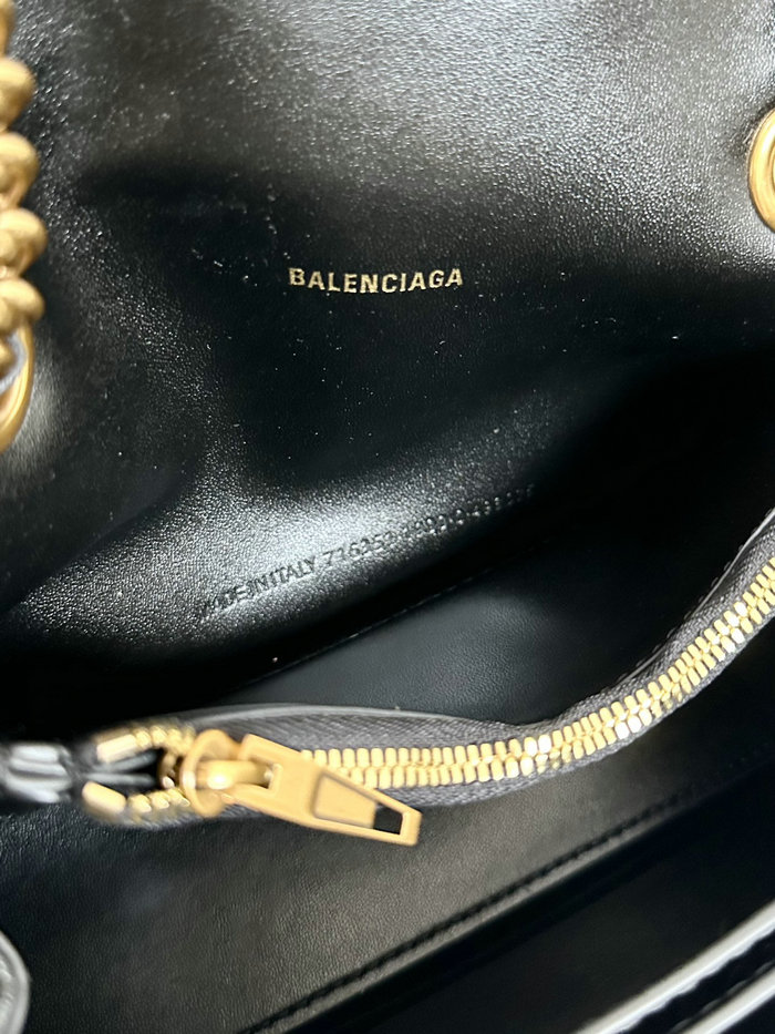 Balenciaga Crush Small Quilted Chain Bag Black with Gold B716351