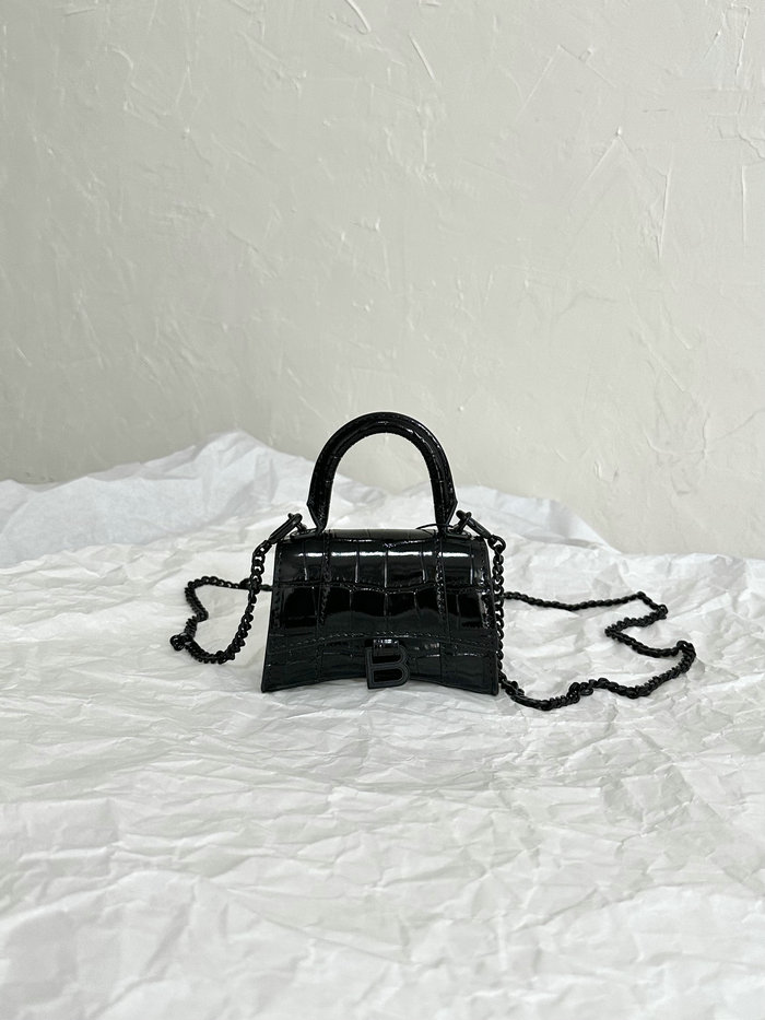 Balenciaga Hourglass Nano Top Handle Bag Black B664676