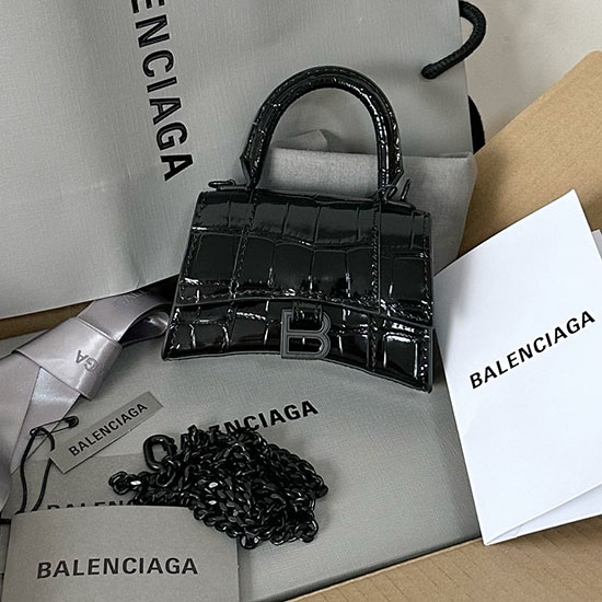 Balenciaga Hourglass Nano Top Handle Bag Black B664676