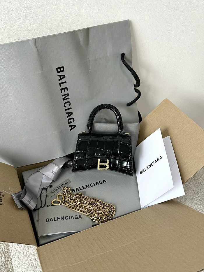 Balenciaga Hourglass Nano Top Handle Bag Black with Gold B664676