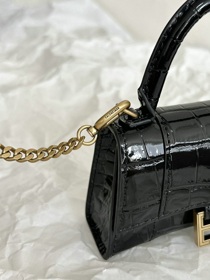 Balenciaga Hourglass Nano Top Handle Bag Black with Gold B664676