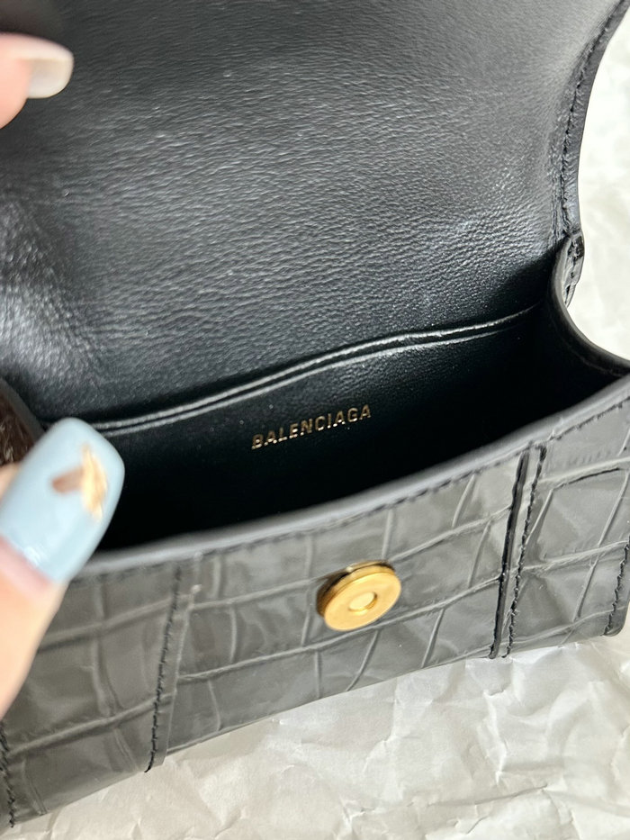 Balenciaga Hourglass Nano Top Handle Bag Black with Gold B664676