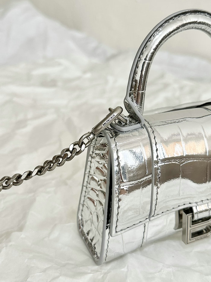 Balenciaga Hourglass Nano Top Handle Bag Silver B664676