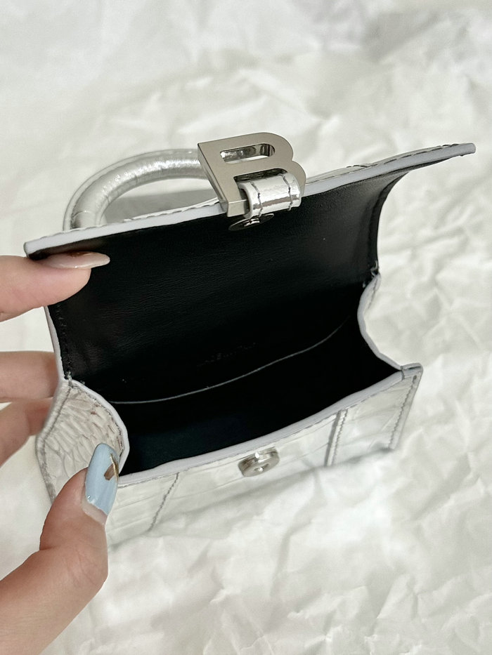 Balenciaga Hourglass Nano Top Handle Bag Silver B664676