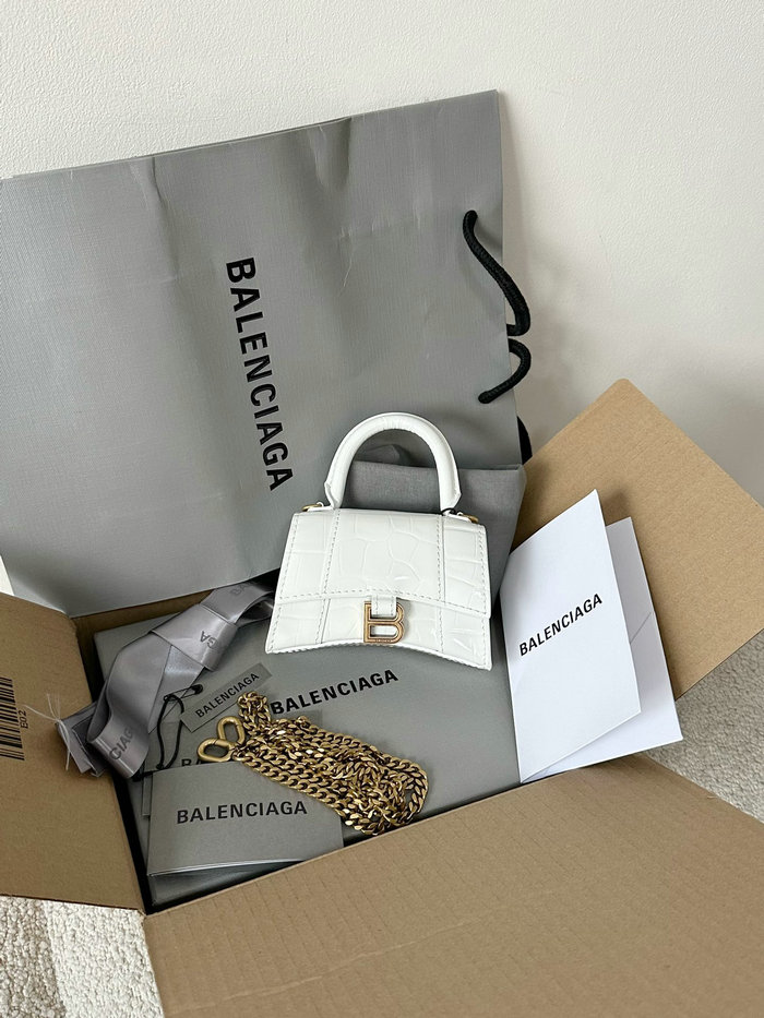 Balenciaga Hourglass Nano Top Handle Bag White B664676