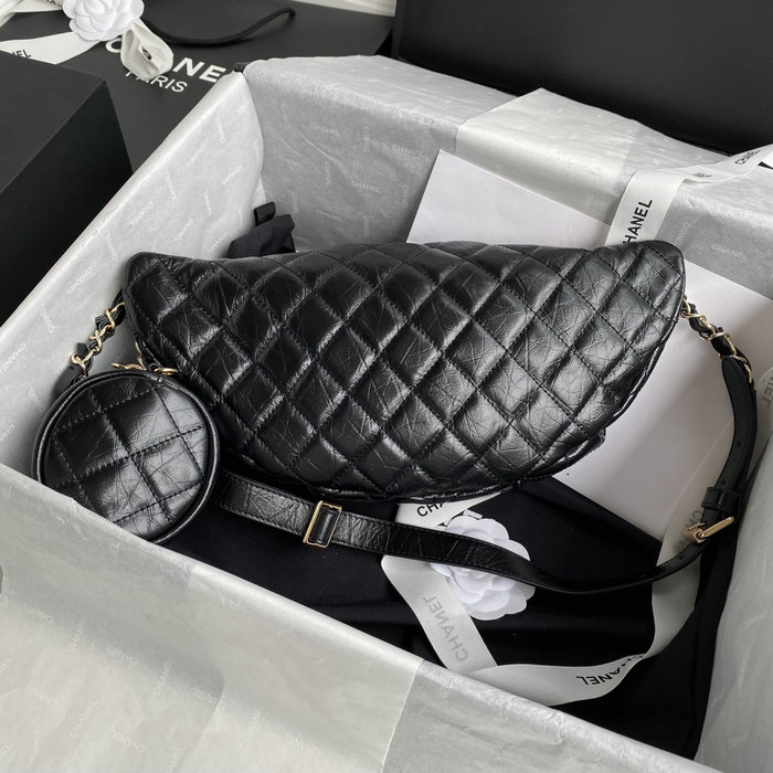 Chanel Aged Calfskin Waist Bag Black AS1077