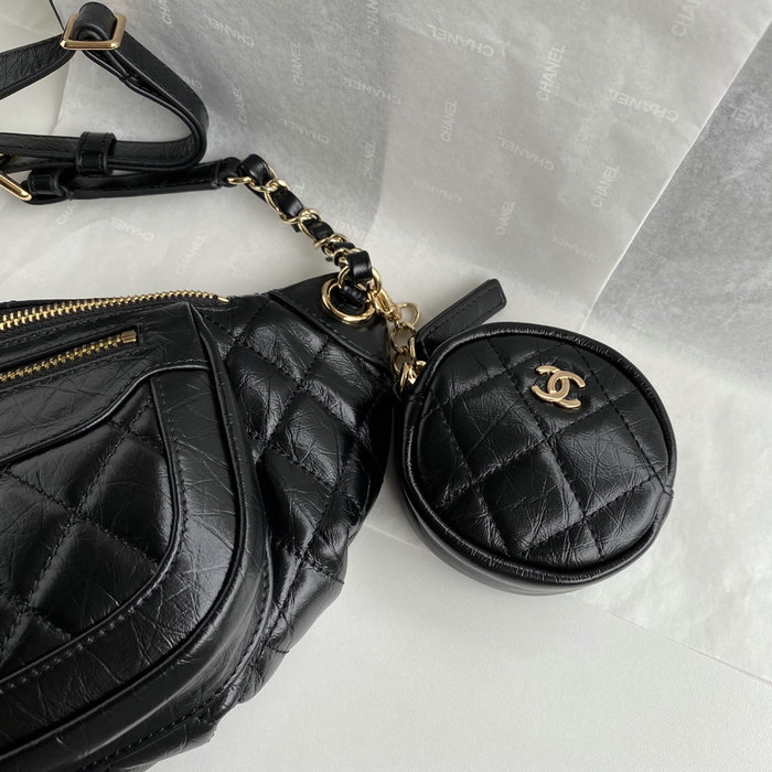 Chanel Aged Calfskin Waist Bag Black AS1077