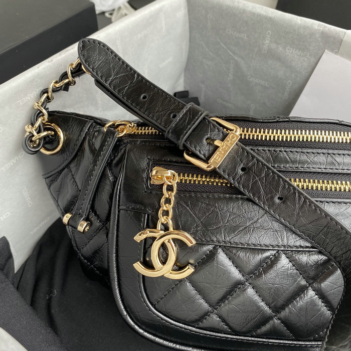 Chanel Aged Calfskin Waist Bag Black AS1077