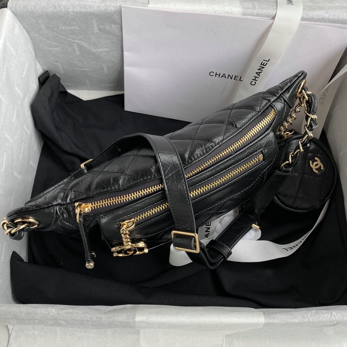 Chanel Aged Calfskin Waist Bag Black AS1077