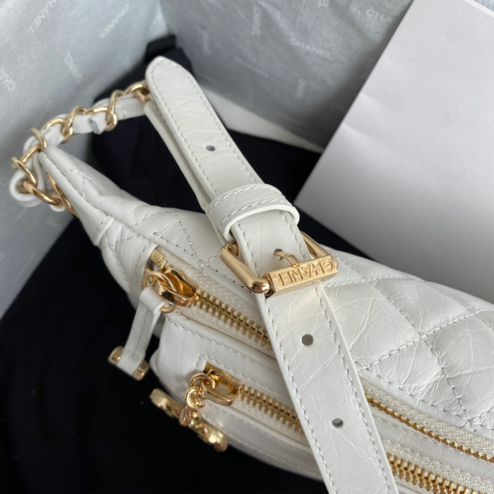 Chanel Aged Calfskin Waist Bag White AS1077