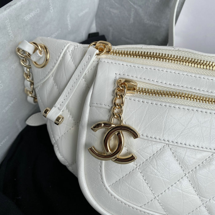 Chanel Aged Calfskin Waist Bag White AS1077