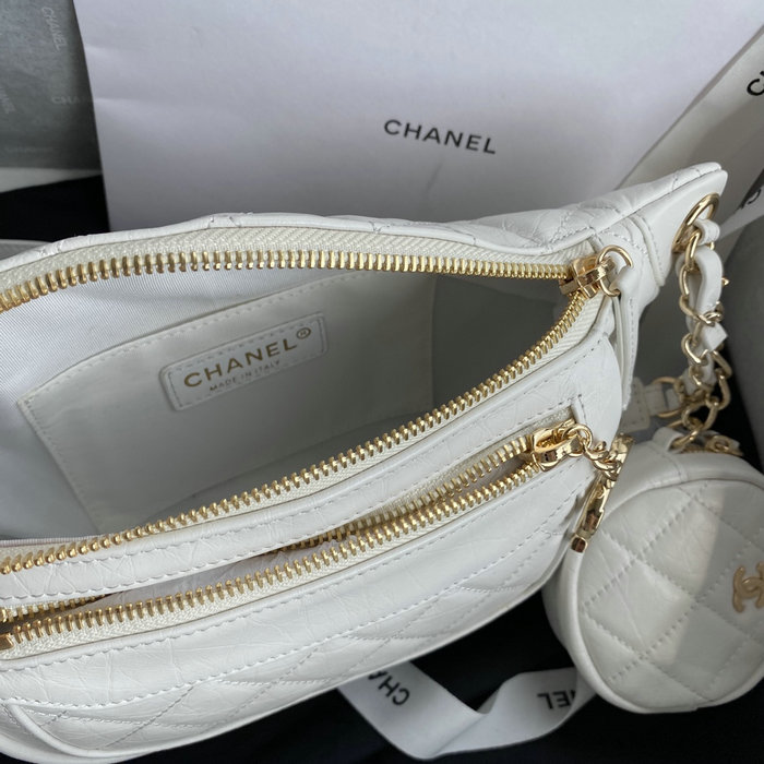 Chanel Aged Calfskin Waist Bag White AS1077