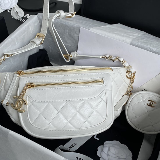 Chanel Aged Calfskin Waist Bag White AS1077