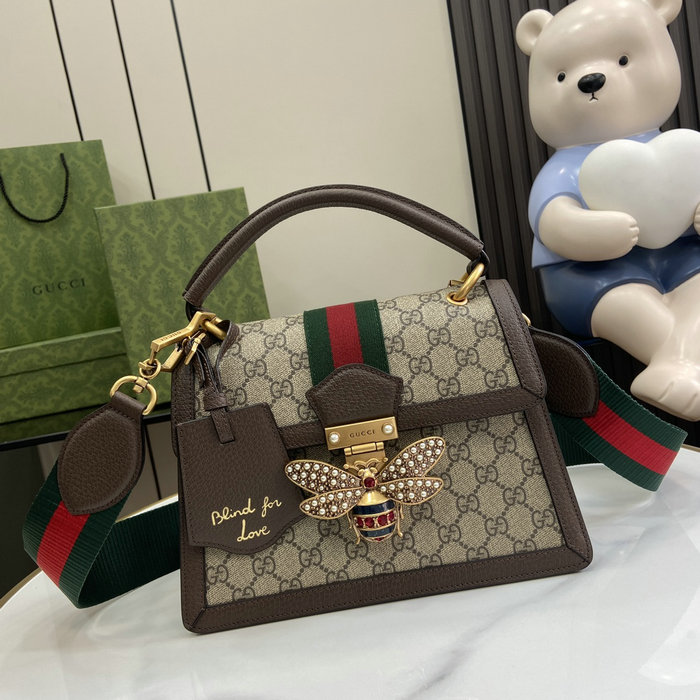 Gucci Small GG Supreme Queen Margaret Shoulder Bag Brown 476541