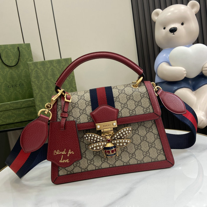 Gucci Small GG Supreme Queen Margaret Shoulder Bag Red 476541