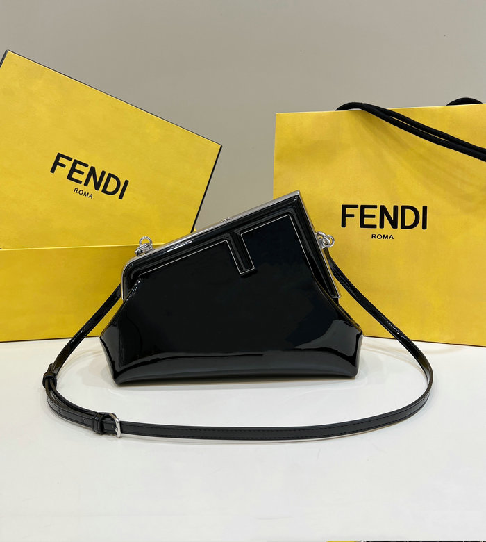 Fendi First Midi Patent Leather Bag Black F80129