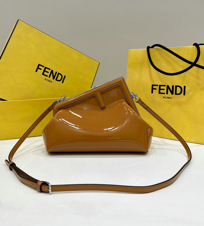 Fendi First Midi Patent Leather Bag Brown F80129