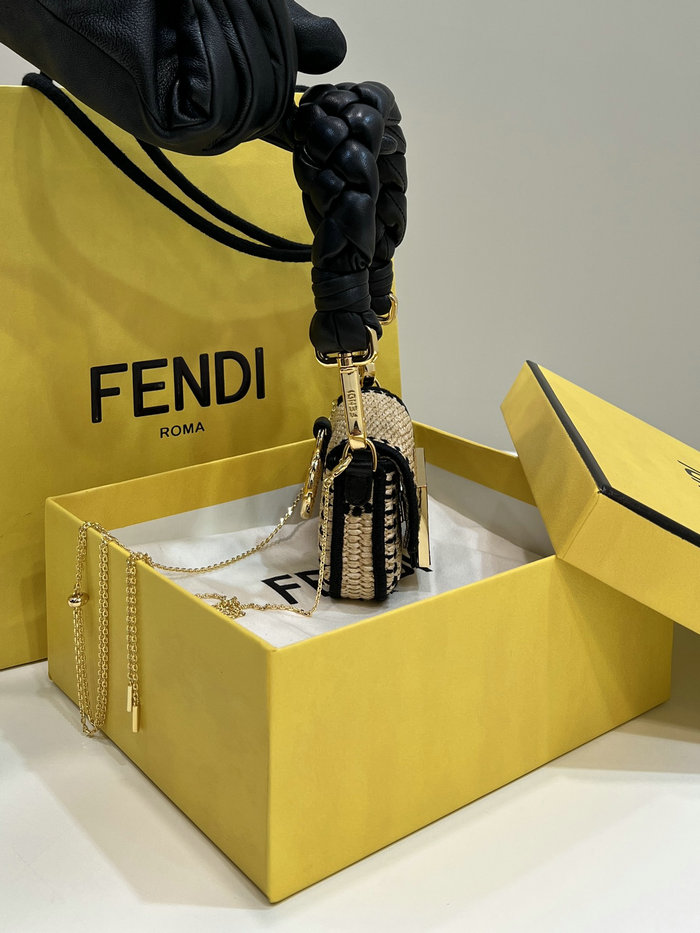 Fendi Straw Shiny Nappa Woven Nano Baguette F8567B