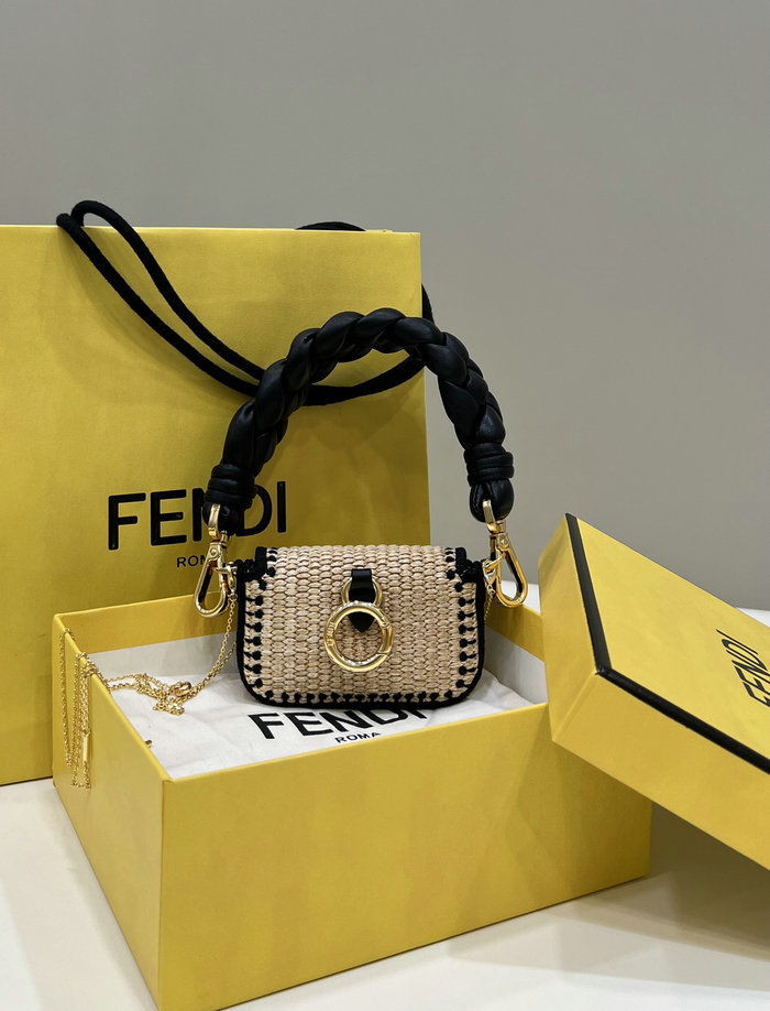 Fendi Straw Shiny Nappa Woven Nano Baguette F8567B