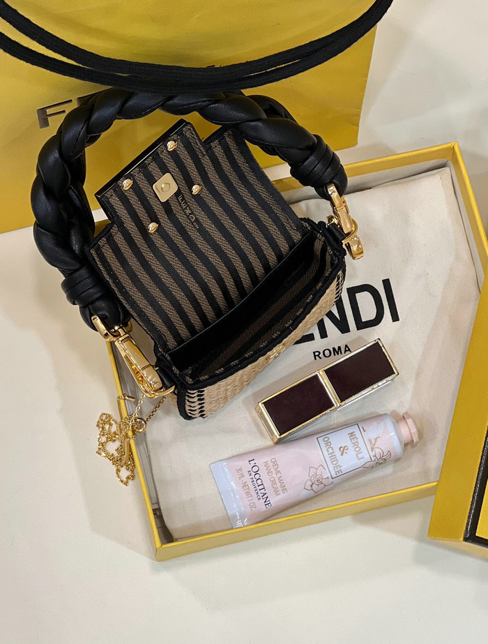 Fendi Straw Shiny Nappa Woven Nano Baguette F8567B