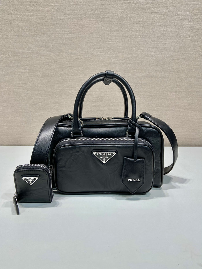 Prada Antique nappa leather multi-pocket top-handle bag Black 1BB099