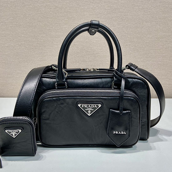 Prada Antique nappa leather multi-pocket top-handle bag Black 1BB099